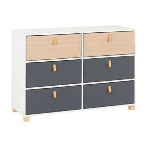 Batam Wooden Chest Of 6 Drawers In Oak Effect And Grey - UK