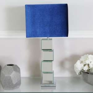 Batavia Blue Shade Table Lamp With Mirrored Base