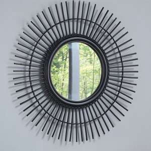 Batna Vintage Round Wall Mirror In Black Rattan Frame - UK