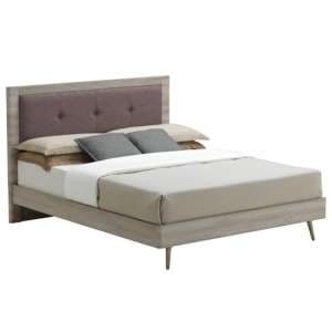 Batya Wooden Double Bed In Grey Oak Effect And Mocca Fabric - UK