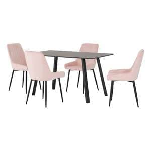 Baudoin Wooden Dining Table With 4 Avah Baby Pink Chairs