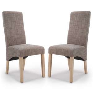 Basrah Oatmeal Wave Back Tweed Dining Chair In A Pair - UK