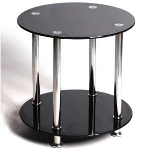 Bayan Black Glass Lamp Table With Stainless Steel Frame - UK