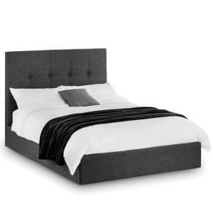 Sadzi Fabric Storage King Size Bed In Slate Grey Linen - UK