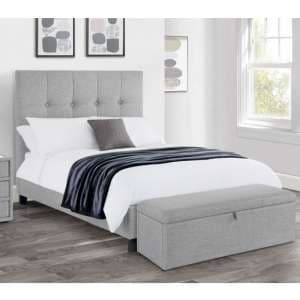 Sadzi Linen Fabric Upholstered Double Bed In Light Grey - UK