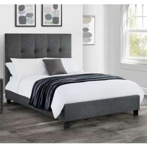 Sadzi Linen Fabric Upholstered Double Bed In Slate Grey - UK