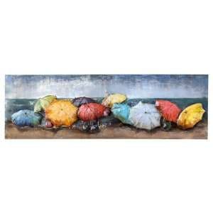 Beach of Parasols Picture Metal Wall Art In Multicolor And Blue - UK