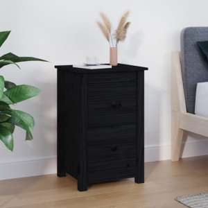 Beale Pine Wood Bedside Cabinet With 2 Drawers In Black - UK