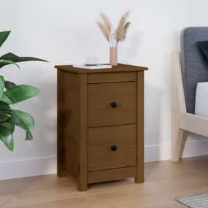 Beale Pine Wood Bedside Cabinet With 2 Drawers In Honey Brown - UK