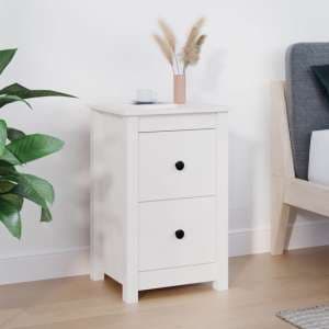 Beale Pine Wood Bedside Cabinet With 2 Drawers In White - UK