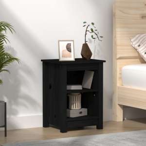 Beale Pine Wood Bedside Cabinet With 2 Shelves In Black - UK