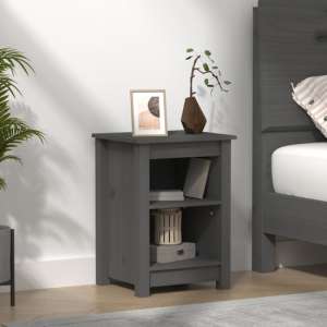 Beale Pine Wood Bedside Cabinet With 2 Shelves In Grey - UK