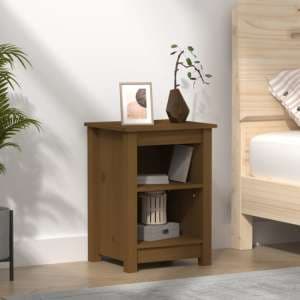 Beale Pine Wood Bedside Cabinet With 2 Shelves In Honey Brown - UK