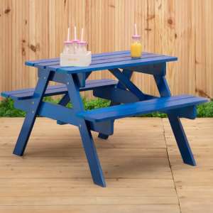 Beata Outdoor Wooden Kids Picnic Bench In Blue - UK