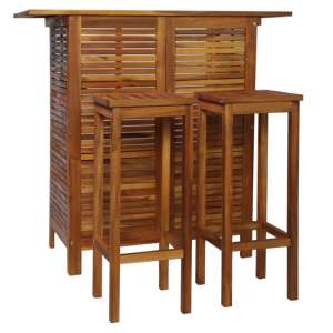 Beatriz Wooden Bar Table With 2 Bar Stools In Brown