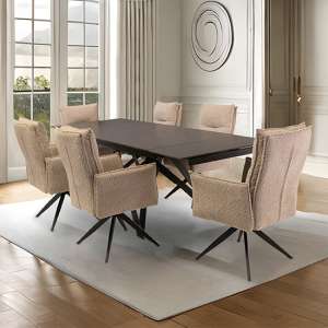 Beatty Extending Stone Dining Table With 6 Paxton Oyster Chairs - UK