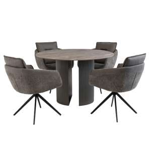 Beccles Stone Dining Table Round With 4 Lacey Grey Chairs - UK