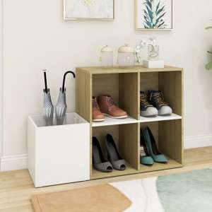 Bedros Wooden Hallway Shoe Storage Cabinet In White Sonoma Oak