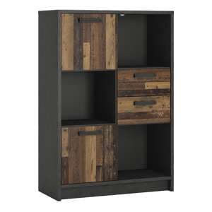 Beeston Wooden Low Bookcase With 2 Doors 2 Drawers In Walnut - UK