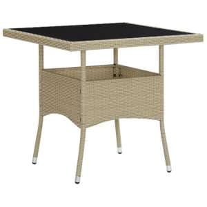 Beile Outdoor Glass Top Dining Table In Beige Poly Rattan - UK