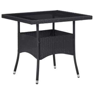 Beile Outdoor Glass Top Dining Table In Black Poly Rattan - UK