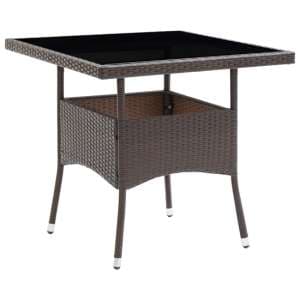Beile Outdoor Glass Top Dining Table In Brown Poly Rattan - UK