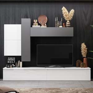 Beile High Gloss Entertainment Unit In Slate And White - UK