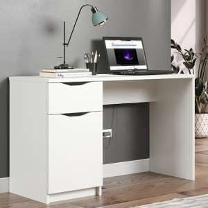 Beile Wooden Laptop Desk With 1 Door 1 Drawer In White - UK