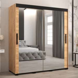 Beilla III Mirrored Wardrobe 2 Sliding Doors 180cm In Golden Oak - UK