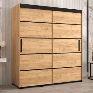 Beilla IV Wooden Wardrobe 2 Sliding Doors 180cm In Golden Oak - UK