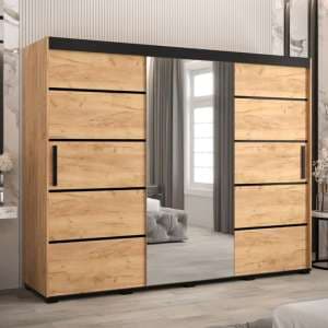 Beilla V Mirrored Wardrobe 2 Sliding Doors 250cm In Golden Oak - UK