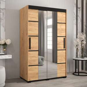 Beilla VI Mirrored Wardrobe 2 Sliding Doors 120cm In Golden Oak - UK