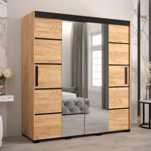 Beilla VI Mirrored Wardrobe 2 Sliding Doors 180cm In Golden Oak - UK