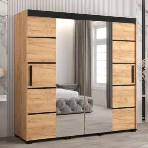 Beilla VI Mirrored Wardrobe 2 Sliding Doors 200cm In Golden Oak - UK