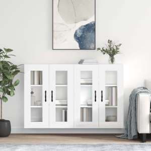 Belek High Gloss Wall Mounted Sideboard With 4 Doors In White - UK