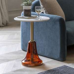 Belek Marble Side Table Round In Orange And White - UK