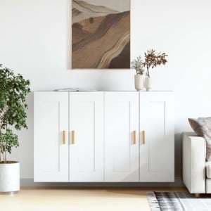 Belek Wooden Wall Mounted Sideboard With 4 Doors In White - UK