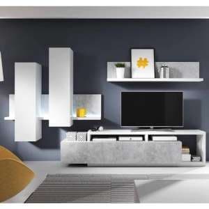 Belek Wooden Entertainment Unit In Concrete Grey With LED - UK