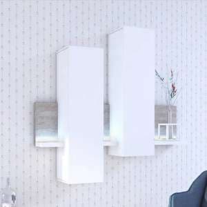 Belek Wooden Wall Shelving Unit In Concrete Grey With LED - UK