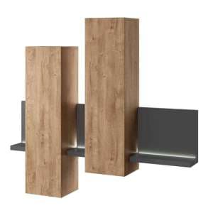 Belek Wooden Wall Shelving Unit In Ribbec Oak With LED - UK