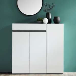 Belfort High Gloss Shoe Cabinet 3 Doors In White And Slate Grey - UK