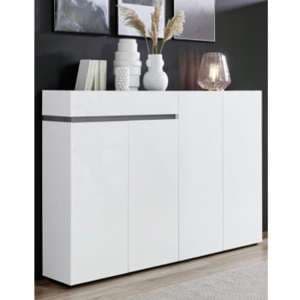 Belfort High Gloss Shoe Cabinet 4 Doors In White And Slate Grey - UK