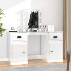 Belicia High Gloss Dressing Table In White With Mirror And LED