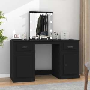 Belicia Wooden Dressing Table In Black With Mirror And LED