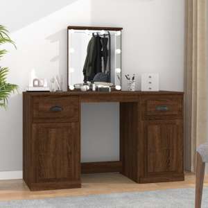 Belicia Wooden Dressing Table In Brown Oak With Mirror And LED