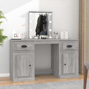 Belicia Wooden Dressing Table In Grey Sonoma Oak With Mirror And LED