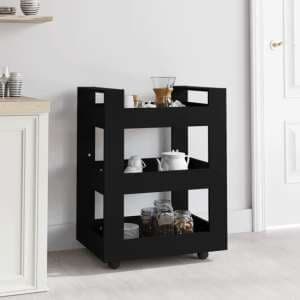 Belicia Wooden Kitchen Trolley With 3 Shelves In Black