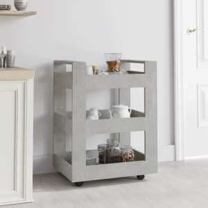 Belicia Wooden Kitchen Trolley With 3 Shelves In Concrete Effect