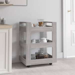 Belicia Wooden Kitchen Trolley With 3 Shelves In Grey Sonoma Oak