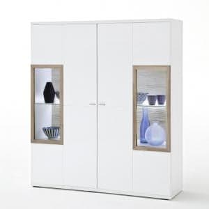 Belina Glass Highboard In White With High Gloss And LED